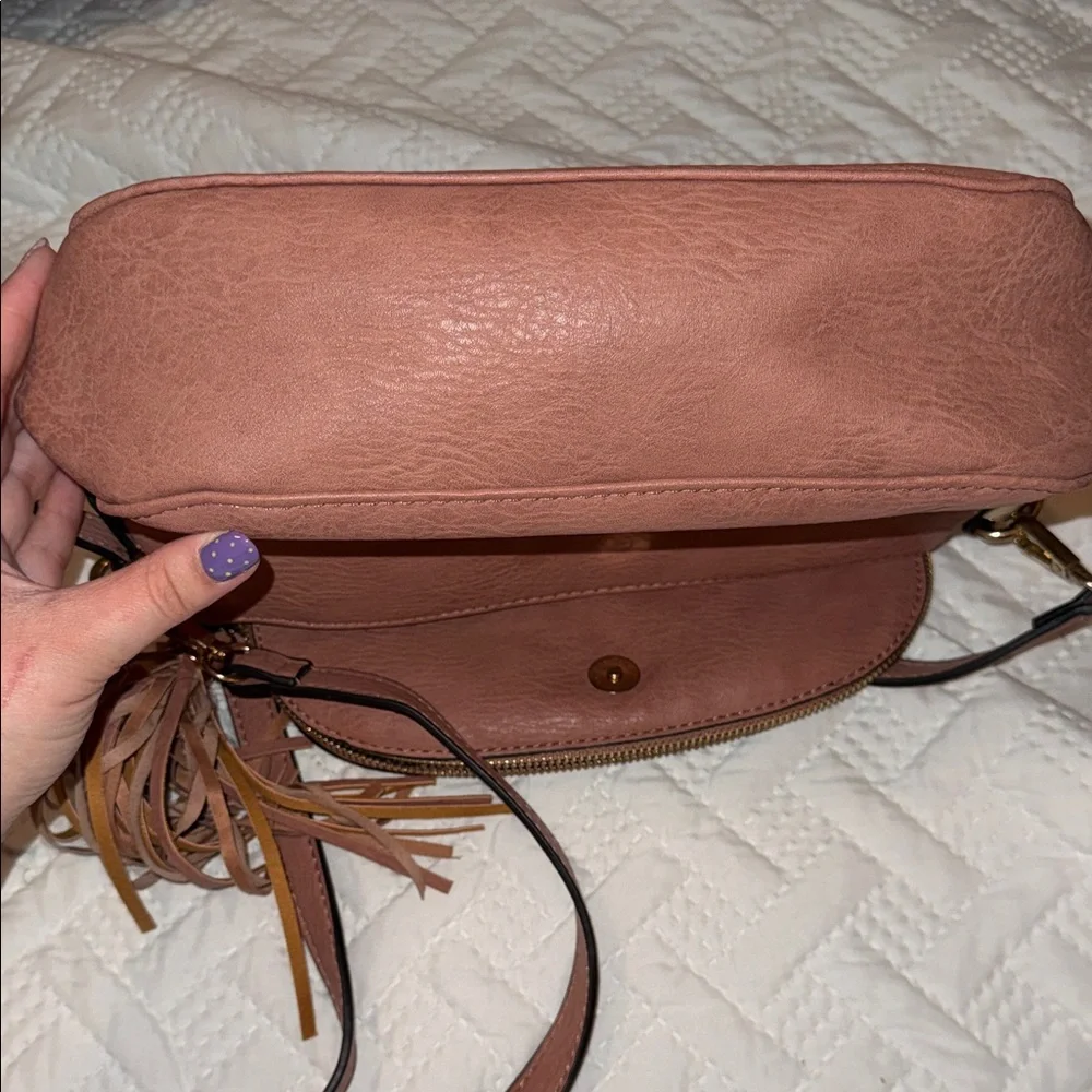 Madison West Dusty Rose Leather Crossbody with Tassel - Picture 8 of 9